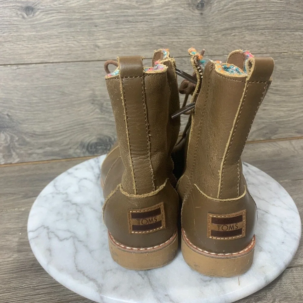 Toms Boots Womens 6.5 Brown Leather Lace Up Full Zip Ankle Comfort Outdoors Work